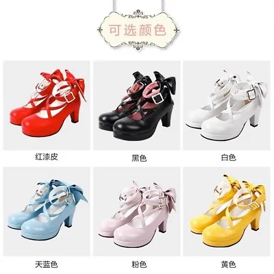 Puella Magi Madoka Magica Kaname Lolita Round Toe Bow Muffin Shoes High Heels • $82.18