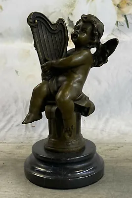 Harp Player Musician Artist Sensual Cherub Angel Bronze Marble Statue Music Room • $199