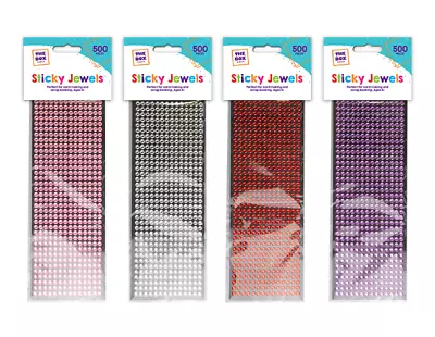 500 Sticky Jewels Assorted Colours Craft Adhesive Gems Art Scrapbooking • £2.99