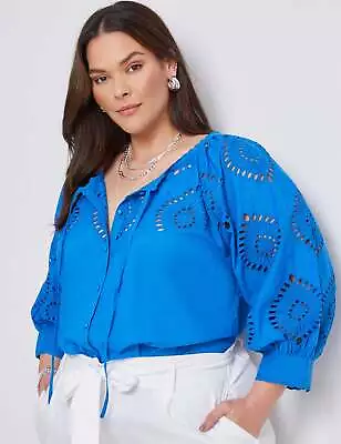 AUTOGRAPH - Plus Size - Womens Tops -  Woven 3/4 Sleeve Embroidered Top • $20.09