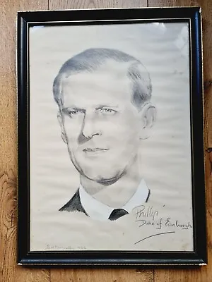 Signed Portrait Of Prince Philip Pencil Sketch By L M Donnelly Dated 1953 Rare. • £186