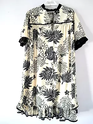 Vintage Hawaiian Hana Hou Jane M Midi MuuMuu Ruffle Dress 3X/4X Plus Brown/Beige • $27.77