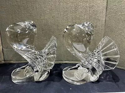 Vintage Tiffin Elegant Glass Pouter Pigeon Crystal Bookends • $65