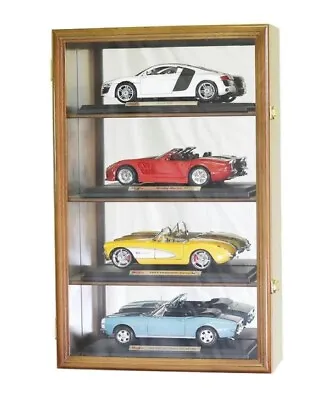 Car Display Case Walnut 4 Pcs Diecast 1/18 Model Collection Shelf Mirror Cabinet • $192.78