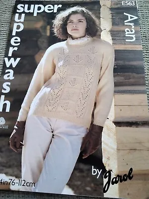 Jarol Knitting Pattern No E563. Ladies Lacy Sweater. Aran Yarn. 30-44 Inch Chest • £1.29