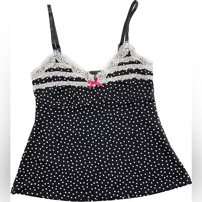 Marilyn Monroe Camisole SZ S Going Out Top Black White Polka Dot Lace Trim Bow • $8