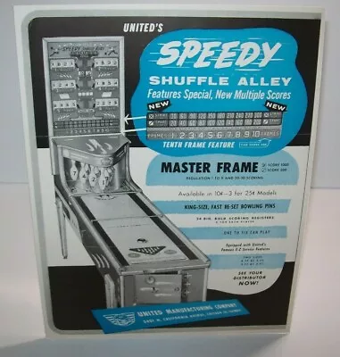 Speedy Shuffle Alley Arcade FLYER United 1954 Original Bowling Game Art Sheet • $24.65