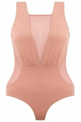 Womens Pink Bodysuit V Neck Mesh Sexy Party Dinner Clubbing  • £18