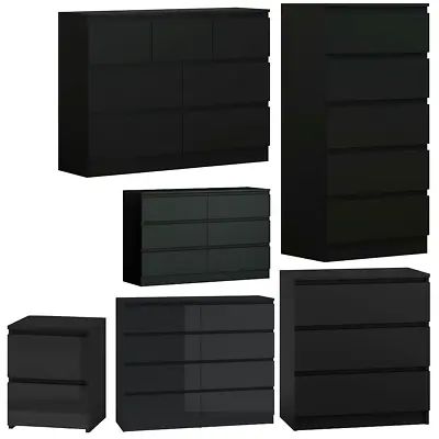 Matt Black Chest Of Drawers Modern Bedroom Furniture 2/3/5/6/7 Or 8 Drawer Chest • £144.99