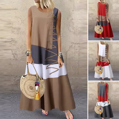 $33.99 • Buy ZANZEA Womens Cotton Linen Sundress Patchwork Holiday Evening Kaftan Maxi Dress