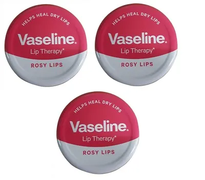 £6.98 • Buy Vasline Lip Therapy Rosy Lips With Rose And Almond Oil 20g Pack Of 3 Tins