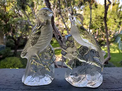 2 Vintage Viking Glass Clear & Frosted Bird Robin Figurines Bookend Paperweights • $27.98