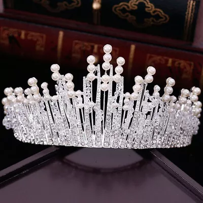 £35.31 • Buy Stunning Silver Crown/tiara With Clear Crystals & White Pearls, Bridal Or Racing