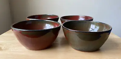 4 LAURA BRISTOW BEAVERS 5 5/8  Iron Red Moss Green Clay Bowls - North Carolina • $80