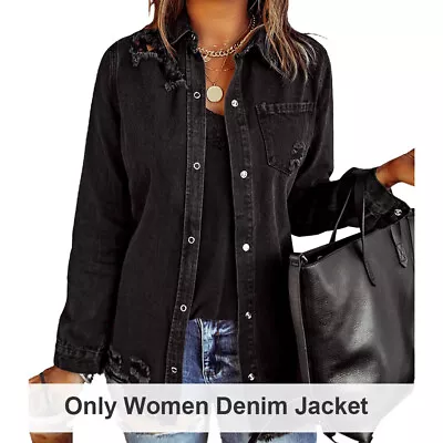 Button Design Breathable Women Denim Jacket Boyfriend Distresse Work Easy Wear • $40.69