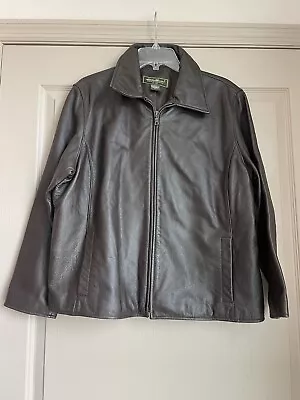 Eddie Bauer Leather Jacket Women's Petite XL Brown Full Zip Lined EUC • $49.99