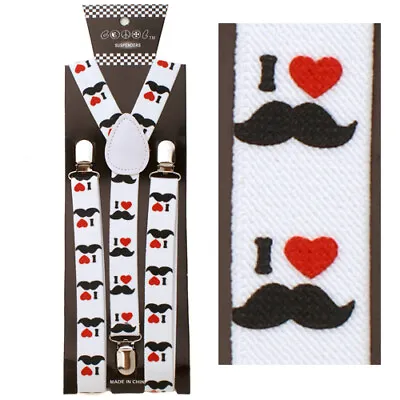 I Heart Mustache Adult Suspenders Adjustable Size Mustaches • $4.91