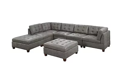 L-Sectional Sofa Corners Armless Chairs Ottoman Antique Grey 7pc Sectional Set • $2075