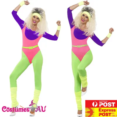 Womens 80s 1980s Aerobics Workout Costume Retro Gym Work Out Physical Fitness • $47.49