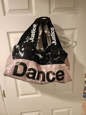 Justice Dance Duffle Bag Sequins Tote Weekender Camp Tap Ballet Pink/Black VGC • $15