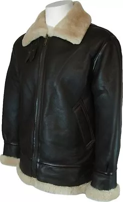 Mens B3 Sheepskin Cream WW2 Aviator Flying Bomber Jacket (XS-5XL) • $533.49