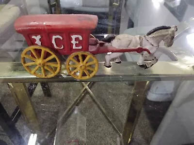 Vintage Heavy Cast Iron Horse Drawn Carriage Ice Delivery Wagon Nice Shape • $20