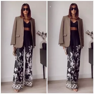 $59 • Buy Zara Printed Satin Wide Leg Pants Nwt