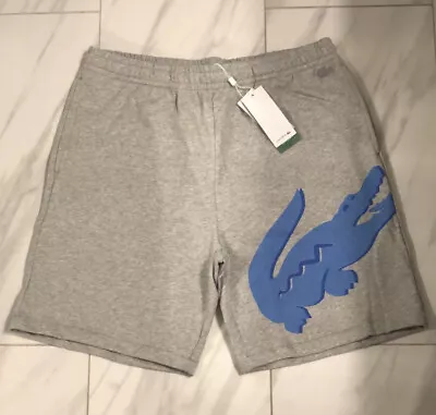 Lacoste Men’s Big Croc Organic Cotton Fleece Shorts Gray Blue $105 XL New • $65