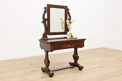 Mahogany & Marquetry Antique Vanity Dressing Table & Mirror #36096 • $1450