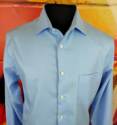 Pronto Uomo Mens Light Blue Queens Oxford Slim Fit Dress Shirt 16 34-35 Large • $20