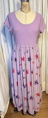 Vintage Bobbie Brooks Womens Knit /crinkle Gauze Lav.Floral Maxi Dres. Sz L Used • $24.85