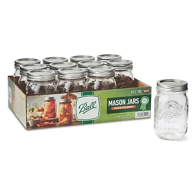 Ball Regular Mouth 16oz Pint Mason Jars With Lids & Bands 12 Count • $21.99