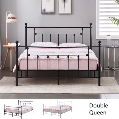 $199.99 • Buy AINPECCA 1x Metal Bed Frame Queen Double Size White Or Black Metal Frame Bed