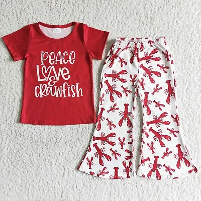 Peace Love Crawfish Toddler Girls Red Top Two Pieces Clothing Set • £15.40