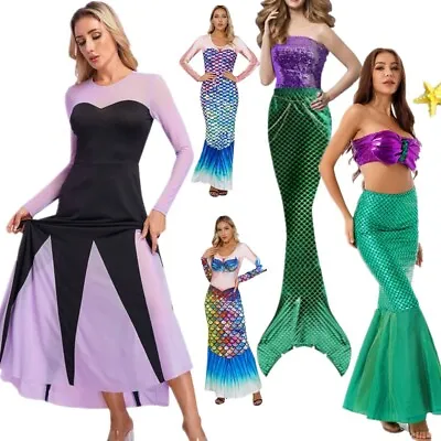 UK Womens Halloween Mermaid Princess Sea Witch Cosplay Costume Fish Scale Dress • £22.99