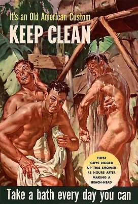 WWii Propaganda Poster Keep Clean Soldiers Shower  World War II Usa Wall Art • $13.95