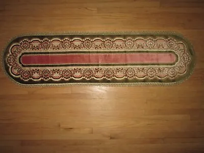 Vtg Pink & Olive Velvet Tapestry Table Runner W/ Gold Metallic Brocade Trim 52  • $59.95