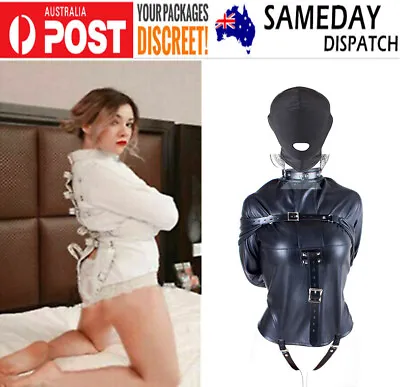 Bondage PU Leather Asylum Straight Jacket Restraint Body Harness Adjustable Belt • $15.79