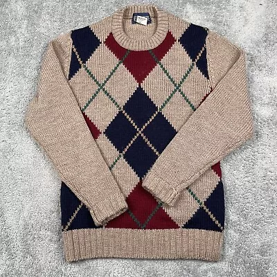 VINTAGE Lands End Sweater Mens Medium Argyle 100% Wool Chunky Made In USA • $29.99