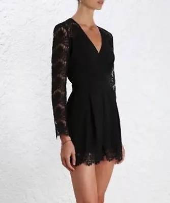 ZIMMERMANN | Sz 0 Aus 8 | Crepe Lace Tuck Playsuit | Black • $130