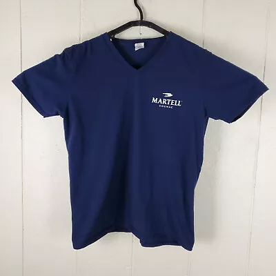 Martell Cognac Shirt Men Large Blue Graphic V Neck Short Sleeve Stretch Pullover • $13.88