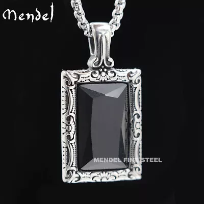 MENDEL Stainless Steel Mens Hip Hop Black Obsidian Stone Pendant Necklace Men • $12.99