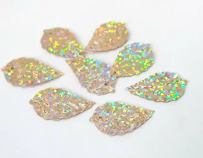 £3.55 • Buy 50 X Medium Size Hologram Sequin Leaves 24 X 13mm Silver, Lilac And Purple.