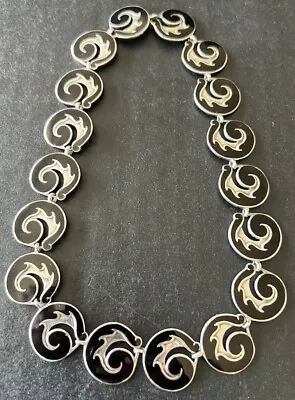 Margot De Taxco Sterling Silver Black Enamel Floral Spiral Necklace No. 5384  • $795