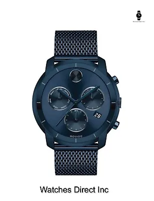Brand New Movado Bold Men’s 44mm Blue Stainless Steel Mesh Band Watch 3600403 • $599
