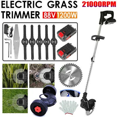 88V Cordless Strimmer Electric Grass Trimmer Garden Edger Cutter+2*Battery Black • $62.99