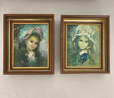 2 MAXINE SUNDERMAN RUNCI Little Girl Children Portrait VTG Framed Prints • $43.99