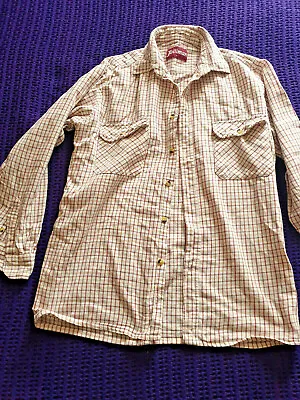 Stylish Cream Checked Work Formal Mens Brushed Cotton Shirt VGC Size M • £15.99