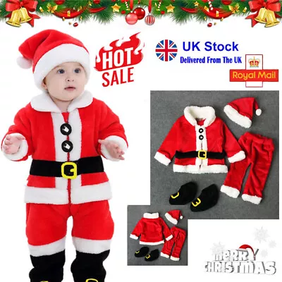 UK Baby Boy Girls Santa Claus Costume Newborn Christmas Fancy Dress &Hat Outfits • £8.09