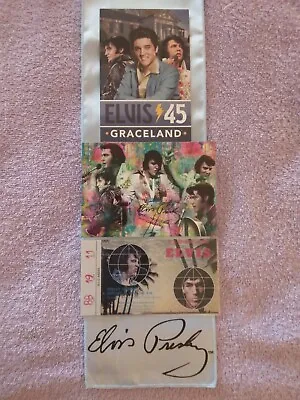 Elvis Presley Signature Blue Scarf Aloha Ticket Stub&elvis Tribute Postcards L 4 • $50